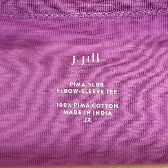 J. JILL Pima Slub Elbow Sleeve Tee Short Sleeve Shirt Purple Pink 2X Plus - Picture 2 of 8